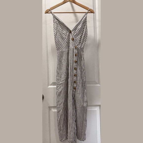 Urban Outfitters Amber Striped Linen Button-Through Midi Dress | Size S - Picture 5 of 5